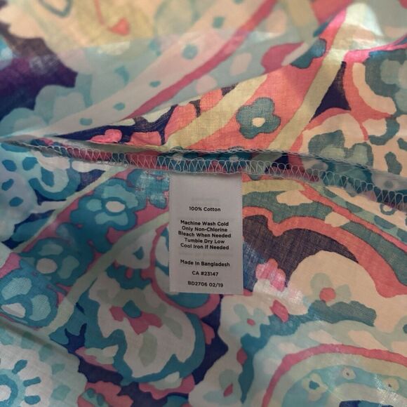 Talbots Top 1X Multicolor Brightly Colored Artsy Button Up Collared Cotton Shirt - Picture 8 of 9